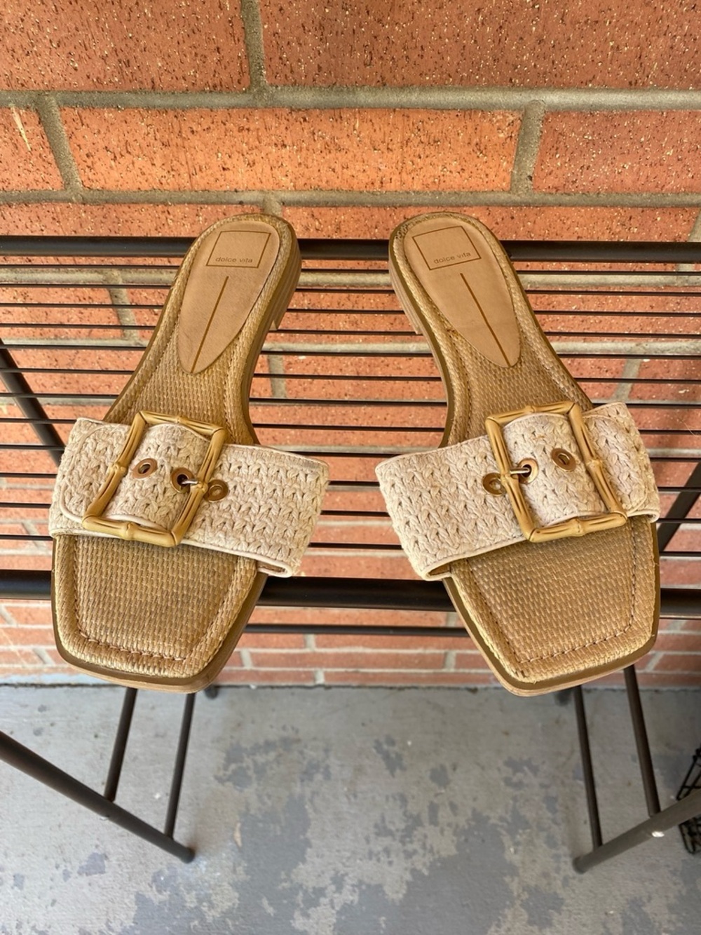 Dolce Vita Tan & Cream Woven Buckle Slide Mules